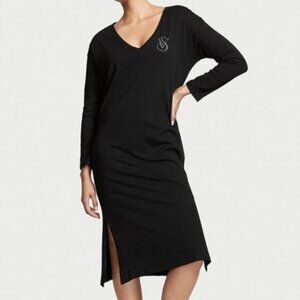 Victoria's Secret Rhinestone Bling Black Long Sleeve Nightgown Pajama Size M/L